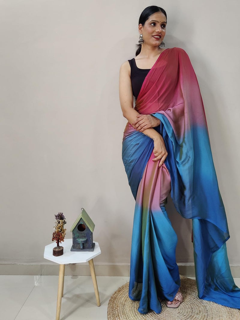 Satrani Women'S Chiffon Ready To Wear Saree With Unstitched Blouse Piece(3029S195N_Pink) - Image 2