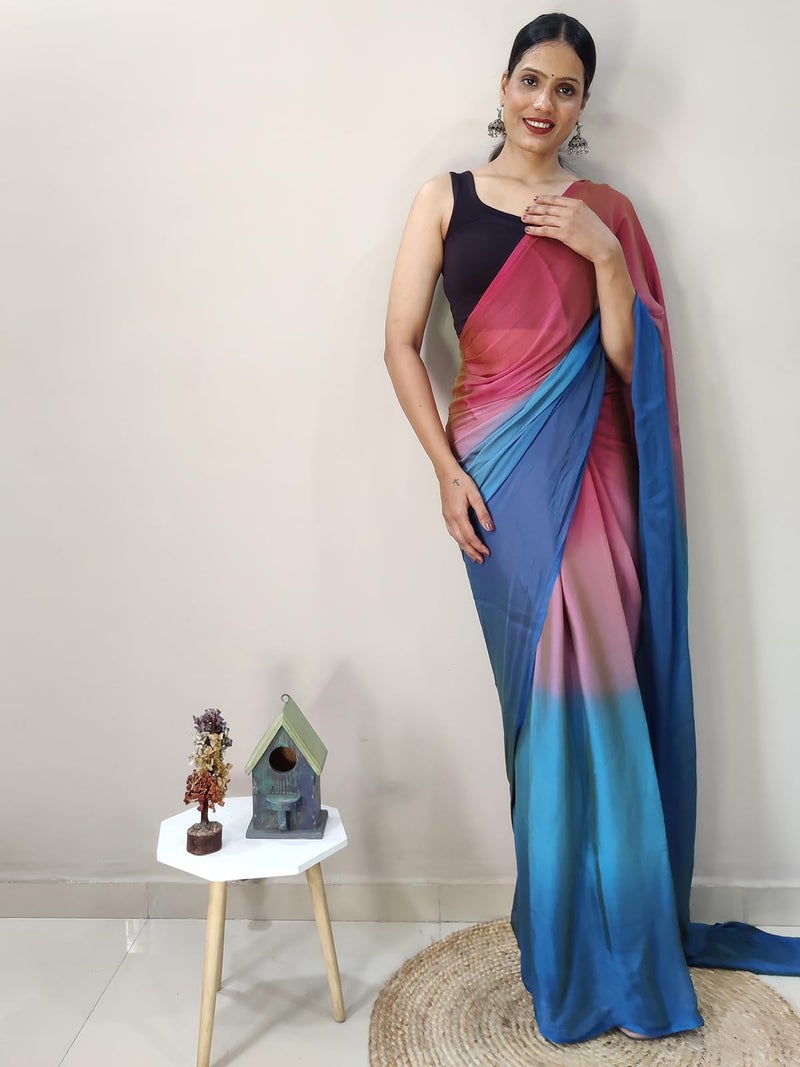 Satrani Women'S Chiffon Ready To Wear Saree With Unstitched Blouse Piece(3029S195N_Pink) - Image 5
