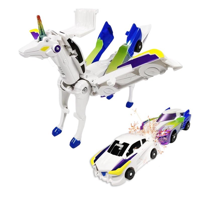 Fogsea Magnetic Collision Transforming Unicorn Car Toys 2Pack Transformer Cars That Crash into a Unicorn Gift for Girls Boys Toddlers Age 312 Years Easter Basket Stuffers Birthday PresentBlue - Image 2