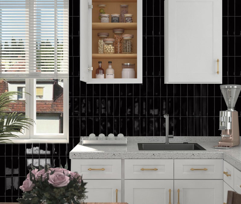 DEWOO Black Rectangle Peel and Stick Subway Backsplash Self Adhesive Wall Tile Stickers for Kitchen Bathroom Brick (10-Sheet, 12"Ã—12") - Image 3