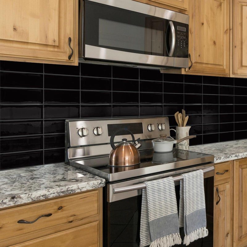 DEWOO Black Rectangle Peel and Stick Subway Backsplash Self Adhesive Wall Tile Stickers for Kitchen Bathroom Brick (10-Sheet, 12"Ã—12") - Image 4