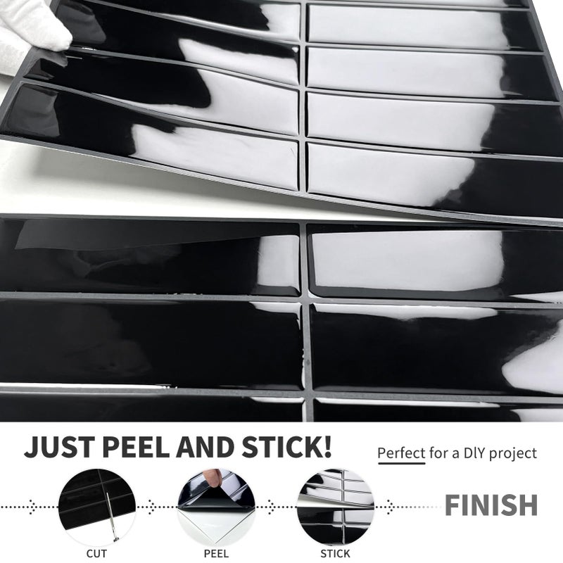 DEWOO Black Rectangle Peel and Stick Subway Backsplash Self Adhesive Wall Tile Stickers for Kitchen Bathroom Brick (10-Sheet, 12"Ã—12") - Image 5