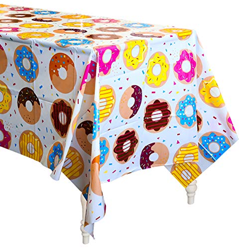 BeYumi 4Pack Donut Party Tablecloth Rectangular Table Cover for Dining Room Kitchen Decor Disposable Plastic Picnic TableCover for Kids Birthday Donut Theme Party Decoration Supplies 425 x 71