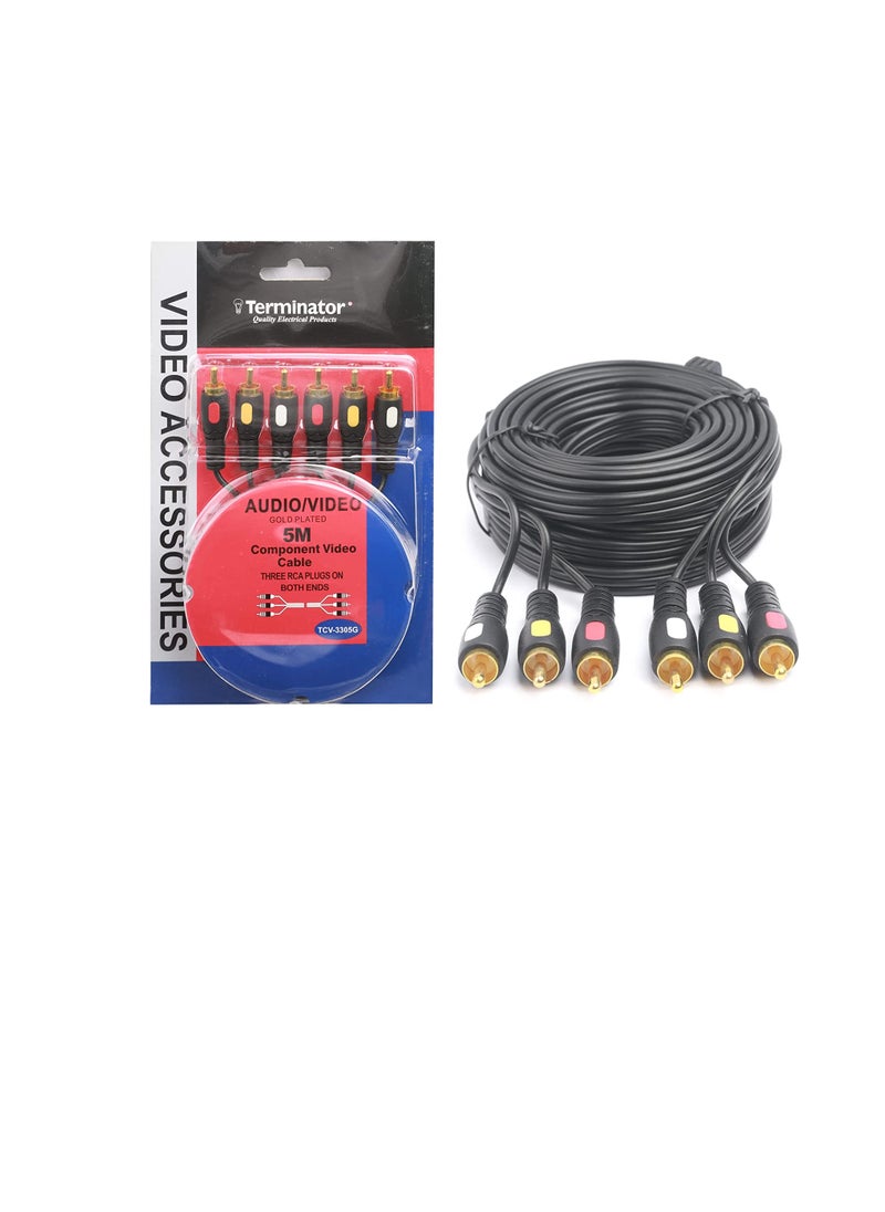 Terminator Terminator Gold Plated Component Video Cable Rca Plugs For Tv, Dvd, Vcr 5 Meter Tcv-3305G  - Image 3