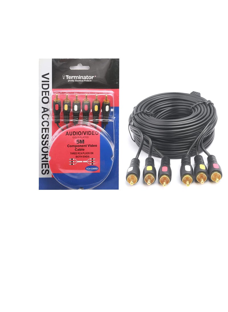 Terminator Terminator Gold Plated Component Video Cable Rca Plugs For Tv, Dvd, Vcr 5 Meter Tcv-3305G  - Image 2