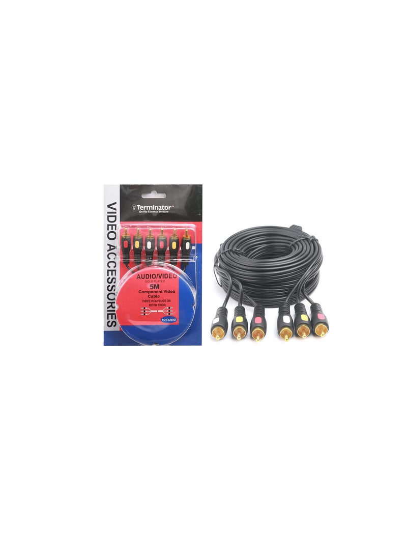 Terminator Terminator Gold Plated Component Video Cable Rca Plugs For Tv, Dvd, Vcr 5 Meter Tcv-3305G  - Image 1