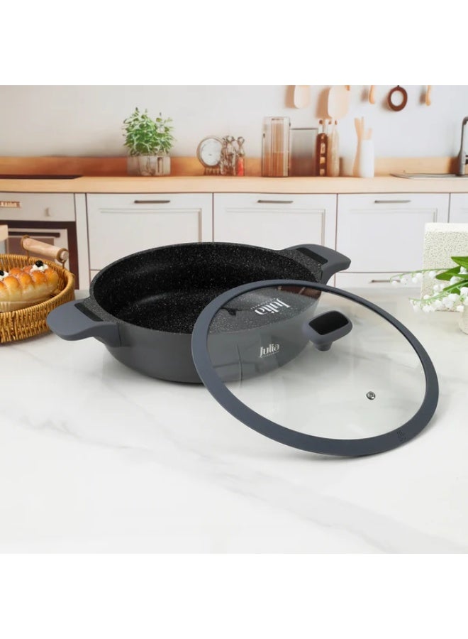 Julia Elite Edge Shallow Casserole 28cm with Lid - Grey - Black Granite Non-Stick - Induction Ready - Image 2