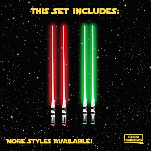 ChopSabers Lightsaber Chopsticks Star War Chopstick Light Up Lightsaber Chopsticks for Adults Saber Sticks Cool Chopstick Light Up Chop Sticks Light Saber Reusable Lightup Sabers Star War Gifts 2 Pairs Green/Red - Image 2