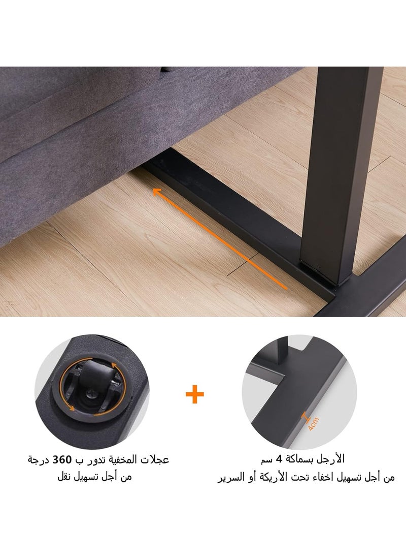 WISFOR - Overbed Table with Hidden Wheels Extra Large Medical Bedside Table 80×40cm Adjustable C-Shaped Snack Table Mobile Sofa Side Table Rolling Laptop Desk for Home and Hospital Use - Image 1