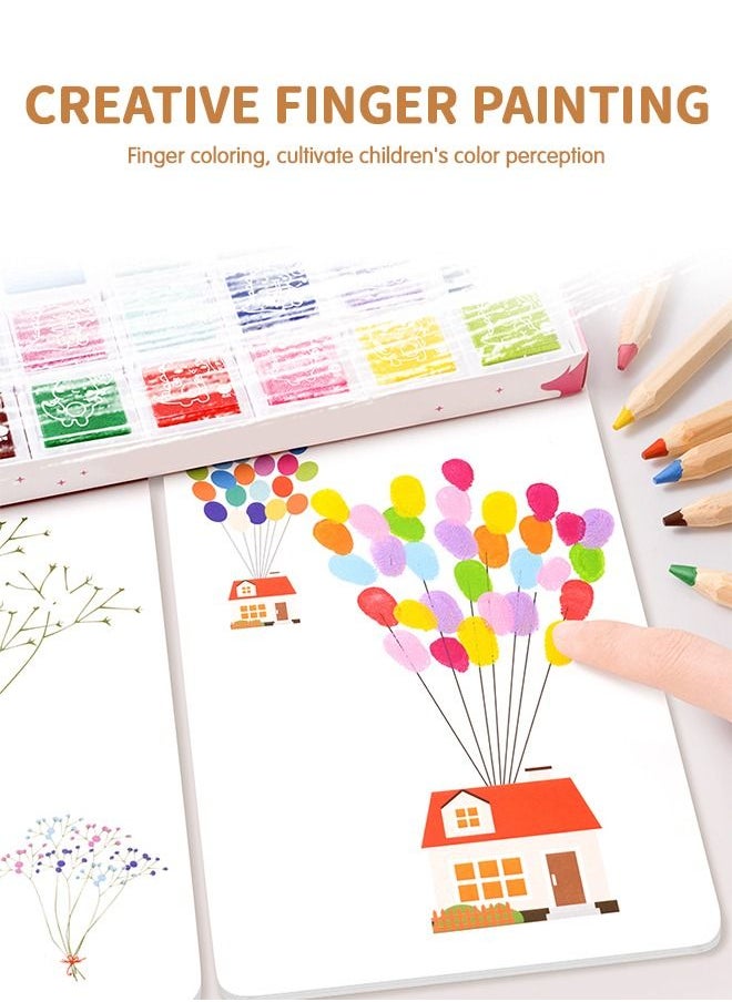 GROIC - Finger Painting Kit Kids Washable Paint Set, 30 Sheets Art Paper with 12 Colors and 1 Finger Album, Finger Paints Art Supplies Early Learning Gift for Kids Hand Painting DIY Crafts - Image 1