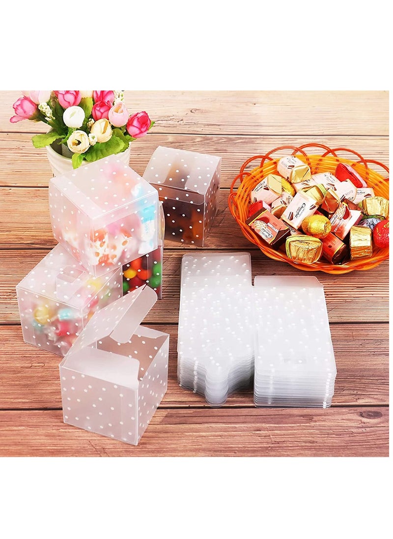 SYOSI - 30PCS Dots Clear Cube Wedding Party Favour Boxes PVC Transparent Square Small Gift Boxes for Candy, Sweets, Chocolate, Item Storage Display (Clear Dots, 6x6x6cm) - Image 1