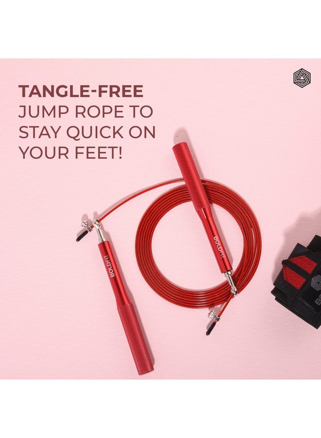 بولد فيت حبل القفز المصنوع من الألومنيوم من Boldfit للرجال والنساء مع ارتفاع قابل للتعديل وحبل القفز السريع للتمرين والجيم واللياقة البدنية الرياضية وحبل القفز القابل للتعديل - أحمر - Image 3