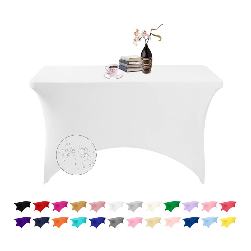 eccwai Spandex 4ft Waterproof Table Cover for Party Wedding  Banquet  and Events(White) - Image 1