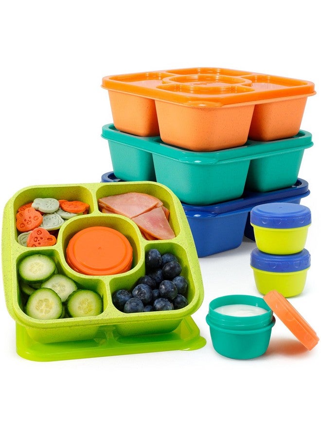 Caperci Original Lunchable Snack Containers for Kids & Adults - 5 Compartments Bento Snack Boxes with 4 Leakproof Small Containers, Wheat Straw, BPA-Free, Set of 4 (Jewel Brights) - Image 1