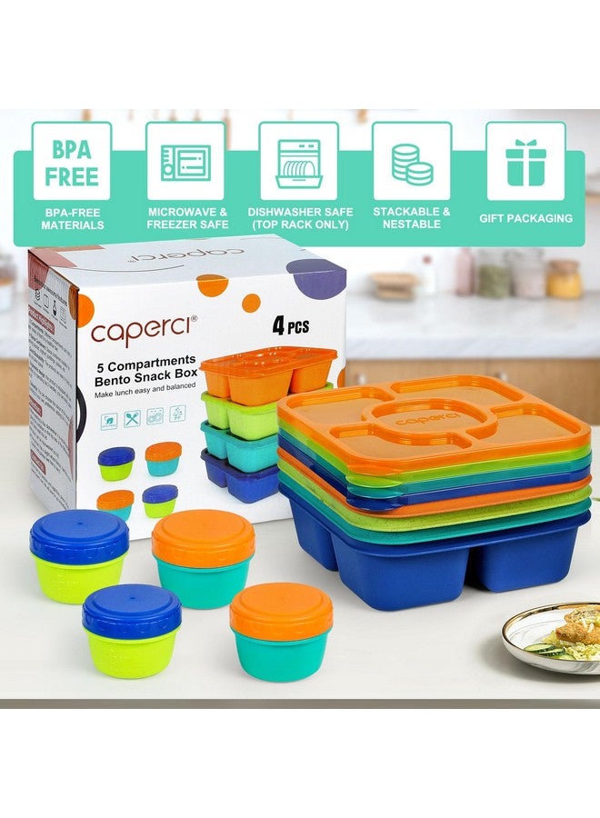 Caperci Original Lunchable Snack Containers for Kids & Adults - 5 Compartments Bento Snack Boxes with 4 Leakproof Small Containers, Wheat Straw, BPA-Free, Set of 4 (Jewel Brights) - Image 4