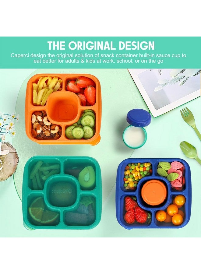 Caperci Original Lunchable Snack Containers for Kids & Adults - 5 Compartments Bento Snack Boxes with 4 Leakproof Small Containers, Wheat Straw, BPA-Free, Set of 4 (Jewel Brights) - Image 2