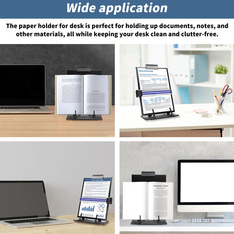 TONOS Paper Stand Document Holder - Quality Document Holder for Desk, Paper Stand for Desk When Typing, Sturdy Stainless Steel Copy Holder, Adjustable Angle, Paper Holder Stand for Desk Typing - Image 4