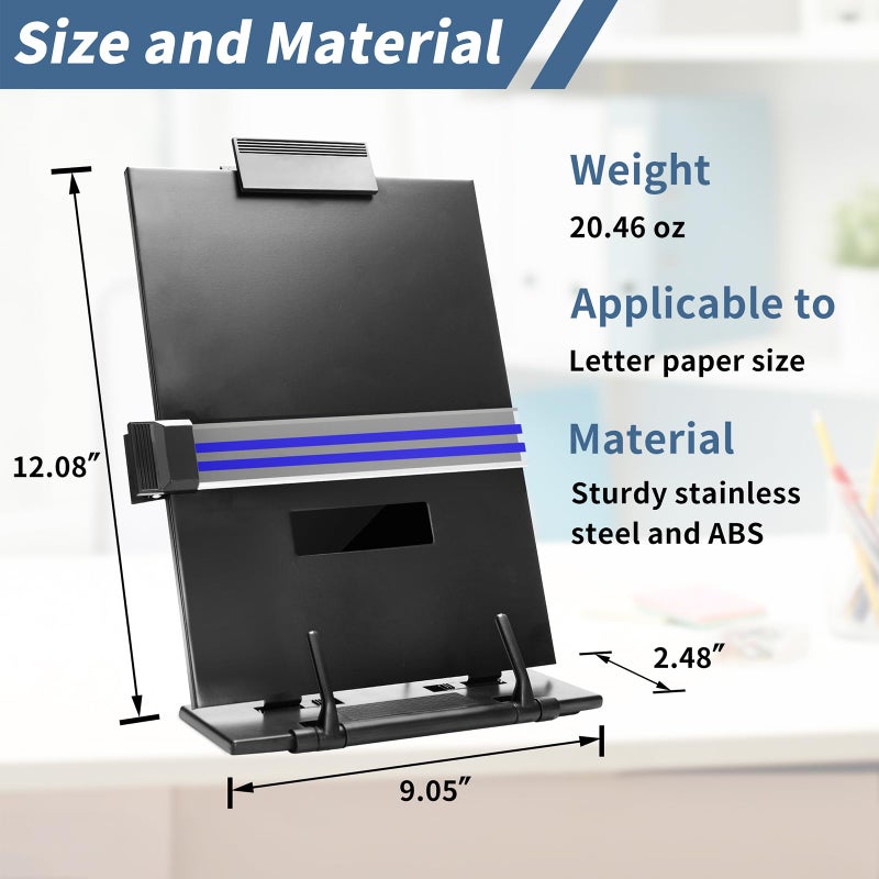 TONOS Paper Stand Document Holder - Quality Document Holder for Desk, Paper Stand for Desk When Typing, Sturdy Stainless Steel Copy Holder, Adjustable Angle, Paper Holder Stand for Desk Typing - Image 3