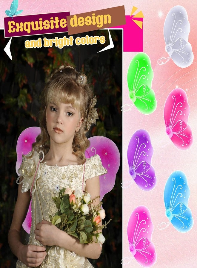 Flahard 12 Pack Girls Fairy Wings Bulk Butterfly Wings Butterfly Angel Costume Wing for Kids Halloween Cosplay Party Dress up, 6 Colors - Image 5