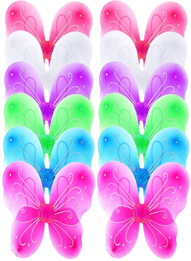 Flahard 12 Pack Girls Fairy Wings Bulk Butterfly Wings Butterfly Angel Costume Wing for Kids Halloween Cosplay Party Dress up, 6 Colors - Image 1