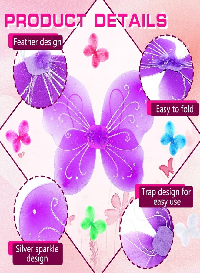 Flahard 12 Pack Girls Fairy Wings Bulk Butterfly Wings Butterfly Angel Costume Wing for Kids Halloween Cosplay Party Dress up, 6 Colors - Image 3