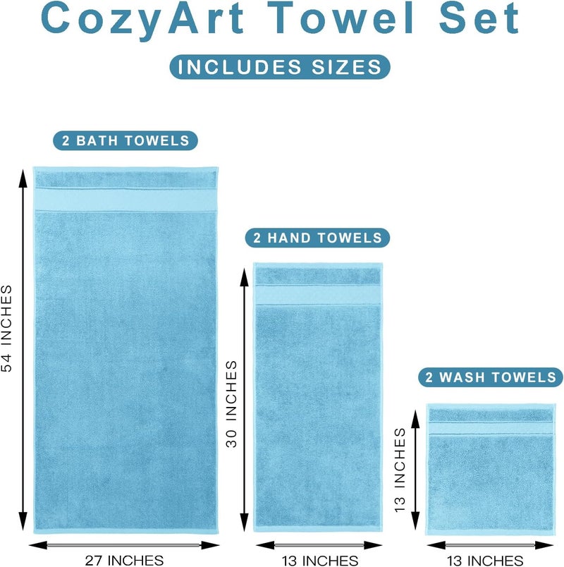 COZYART Light Blue Bath Towels Set 6 Piece, 2 Bath Towels 2 Hand Towels 2 Washcloths, Luxury 100% Turkish Cotton 650GSM Hotel Quality, Soft, Absorbent, Towel Sets for Bathroom - Image 5