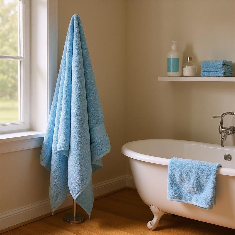 COZYART Light Blue Bath Towels Set 6 Piece, 2 Bath Towels 2 Hand Towels 2 Washcloths, Luxury 100% Turkish Cotton 650GSM Hotel Quality, Soft, Absorbent, Towel Sets for Bathroom - Image 2