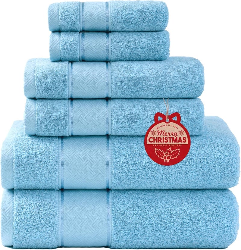 COZYART Light Blue Bath Towels Set 6 Piece, 2 Bath Towels 2 Hand Towels 2 Washcloths, Luxury 100% Turkish Cotton 650GSM Hotel Quality, Soft, Absorbent, Towel Sets for Bathroom - Image 1