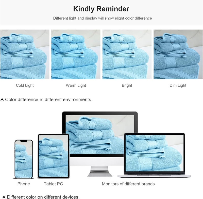 COZYART Light Blue Bath Towels Set 6 Piece, 2 Bath Towels 2 Hand Towels 2 Washcloths, Luxury 100% Turkish Cotton 650GSM Hotel Quality, Soft, Absorbent, Towel Sets for Bathroom - Image 4