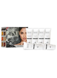 VLCC VLCC Natural Silver Facial Kit - Single Use | Salon Like Facial at Home in Just 6-Steps | Includes Cleanser, Scrub, Cream, Face Pack & Oil Free Gels | 2.12 Oz/60g  - Image 2