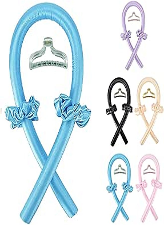 Generic Heatless Curlers Headband, Comfortable Silk Heatless Hair Curler for Sleeping, Satin Heatless Curling Set for Long Short Medium Hair, No Heat Curls Rod with Hairpin and Scrunchies DIY Hairstyles(Blue) 