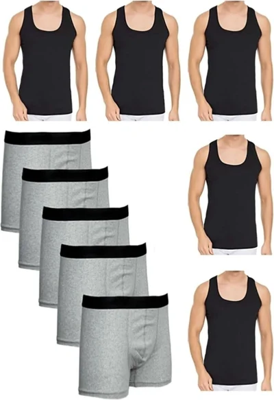 Tezzgelsin Men's Slim Fit Undershirt and Boxer Set 5 Boxer 5 Undershirt