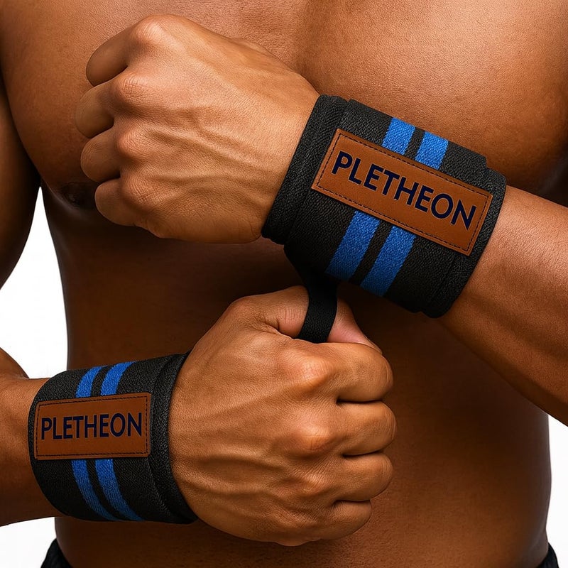 PLETHEON حزام دعم المعصم للجيم، التمارين ورفع الأثقال | حزام معصم قابل للتعديل للرجال والنساء | تخفيف الألم واستقرار المعصم لللياقة البدنية والرياضة (أزرق) - Image 4