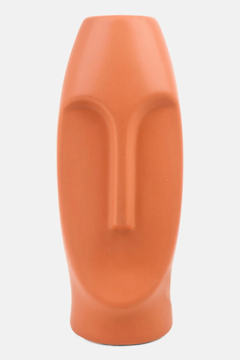 Muy Mucho Moai Face Ceramic Vase 25 H x 10 D  cm, Brown