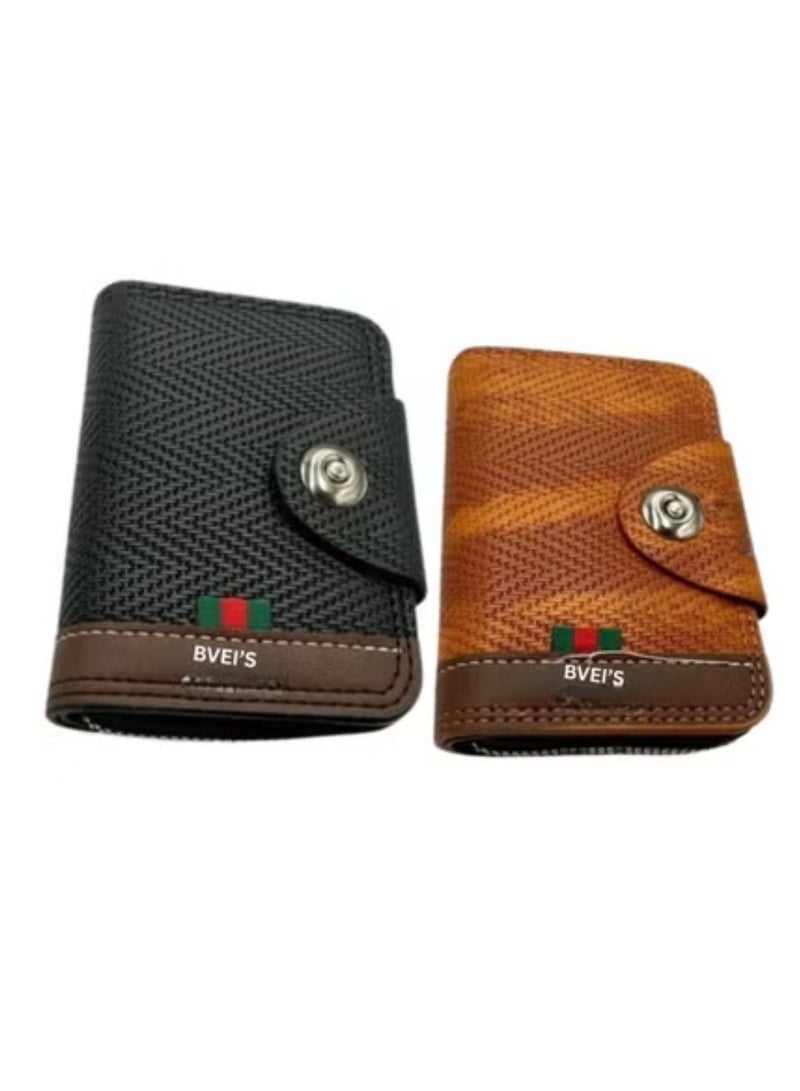 BVEI'S Business Card Holder Wallet | Faux Leather with Button Closure Pocket Friendly Card Case Organizer for Men & Women | 11 Card Compartments RFID Blocking Credit, Debit, ID & Coins | Brown - Image 4