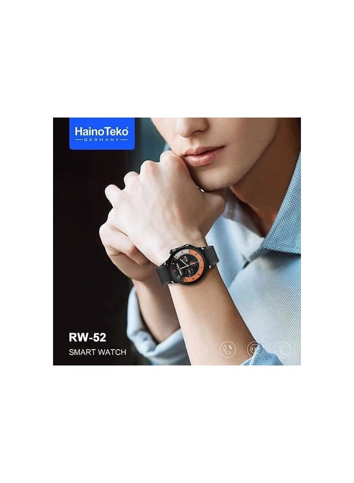 Haino Teko Haino Teko RW-52 is a multi-functional smart watch that offers an advanced user experience. Here's a comprehensive description of it based on its usual specifications: Elegant design: Full color screen (Full HD) with high definition. Black color, phone search feature. Stopwatch and alarm functions. Multiple interfaces to suit different occasions - Image 4