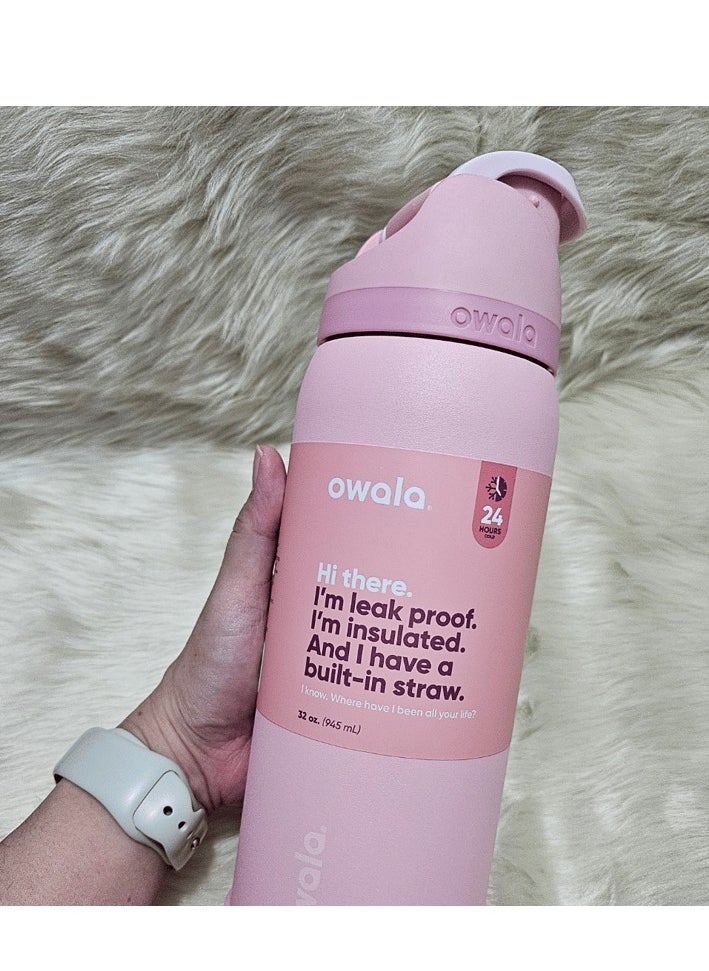 Owala Freesip Insulated Stainless Steel Water Bottle With Straw For Sports And Travel, Bpa-Free,Freesip Insulated Stainless Steel Water Bottle With Straw For Sports And Travel, Bpa-Free, rose quartz 32OZ  - Image 2