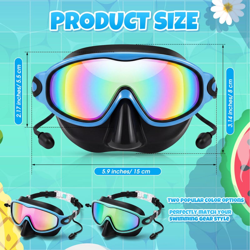 Saysurey 2 Pack Kids Swim Goggles with Nose Cover Wide View Diving Mask Anti Fog UV No Leaking Pool Swimming Goggle for Youth 8-14 (Green Colorful Green Gold,Blue Colorful Pink) - Image 2