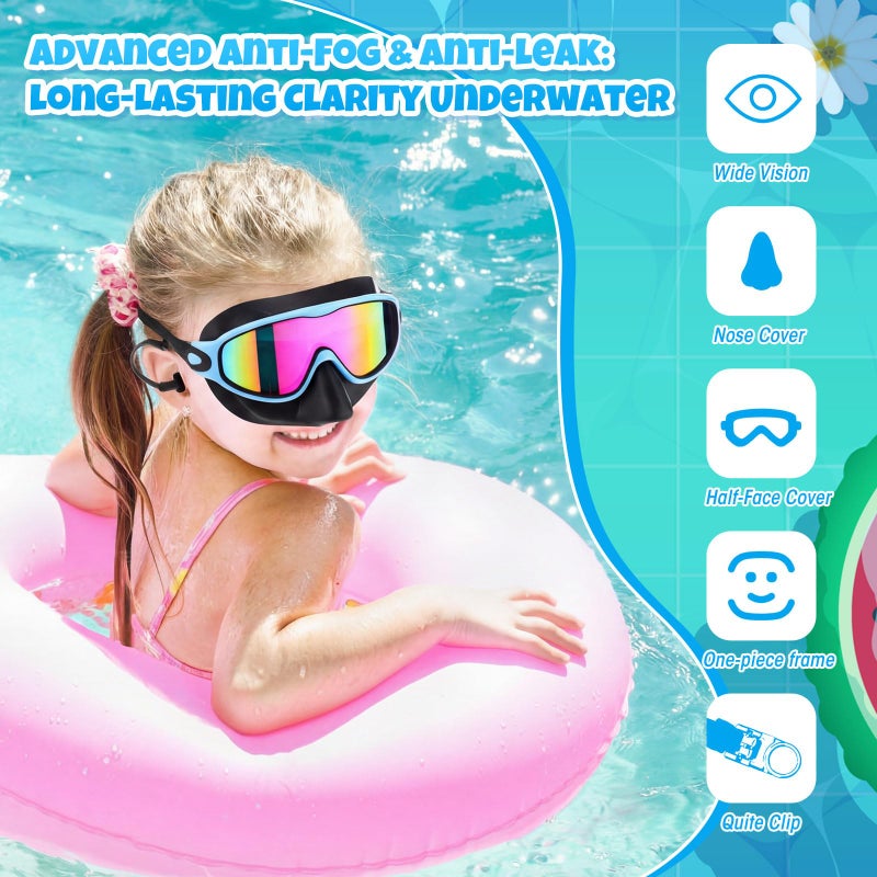 Saysurey 2 Pack Kids Swim Goggles with Nose Cover Wide View Diving Mask Anti Fog UV No Leaking Pool Swimming Goggle for Youth 8-14 (Green Colorful Green Gold,Blue Colorful Pink) - Image 3