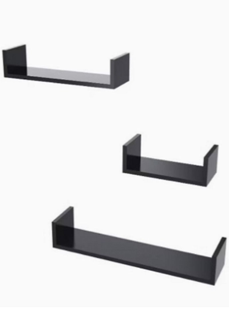 3-Piece U-Shape Floating Wall Shelve Set Black - Image 2