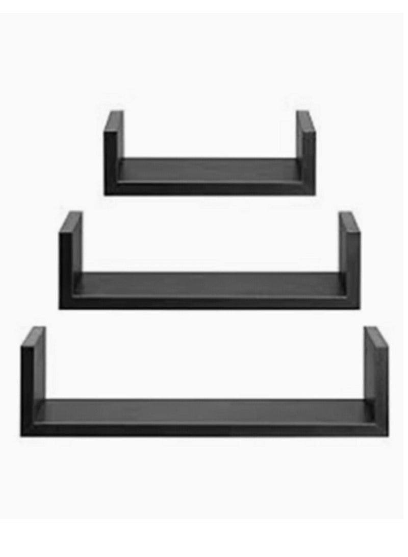 3-Piece U-Shape Floating Wall Shelve Set Black - Image 1