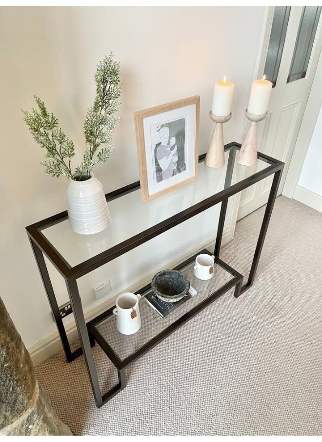 Horoof Home Horoof Home® Modern Black Console Table with Clear Glass Shelves – 120x40x80 cm, Iron Frame Entryway & Hallway Table, SM601 