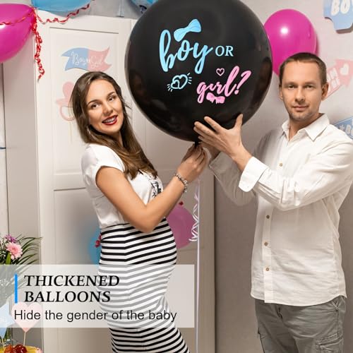 Disfore Thickened Gender Reveal Balloon - 2pcs Gender Reveal Confetti Balloons with Pink and Blue Confetti – 36 Inch Black Gender Reveal Balloons Perfect for Taking Photos and Videos - Image 2