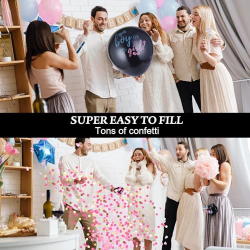 Disfore Thickened Gender Reveal Balloon - 2pcs Gender Reveal Confetti Balloons with Pink and Blue Confetti – 36 Inch Black Gender Reveal Balloons Perfect for Taking Photos and Videos - Image 4
