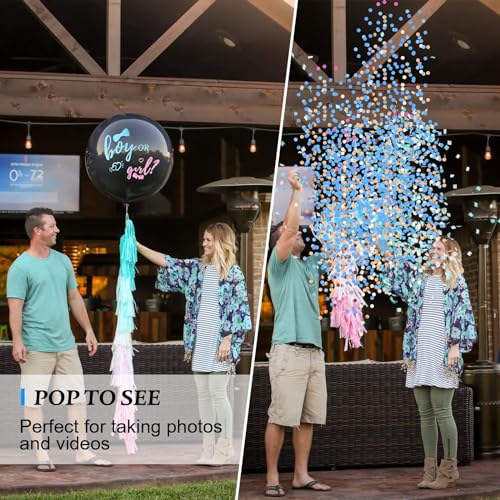 Disfore Thickened Gender Reveal Balloon - 2pcs Gender Reveal Confetti Balloons with Pink and Blue Confetti – 36 Inch Black Gender Reveal Balloons Perfect for Taking Photos and Videos - Image 3