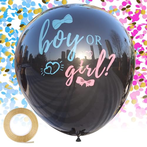 Disfore Thickened Gender Reveal Balloon - 2pcs Gender Reveal Confetti Balloons with Pink and Blue Confetti – 36 Inch Black Gender Reveal Balloons Perfect for Taking Photos and Videos - Image 1
