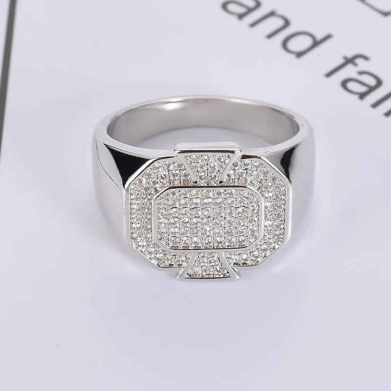 Bluejw High-Grade Men's 3A CZ Ring New Fine Geometric Bling Brass Ring with Rhodium Plating Hip Hop Style  Anniversary Gift - Image 5