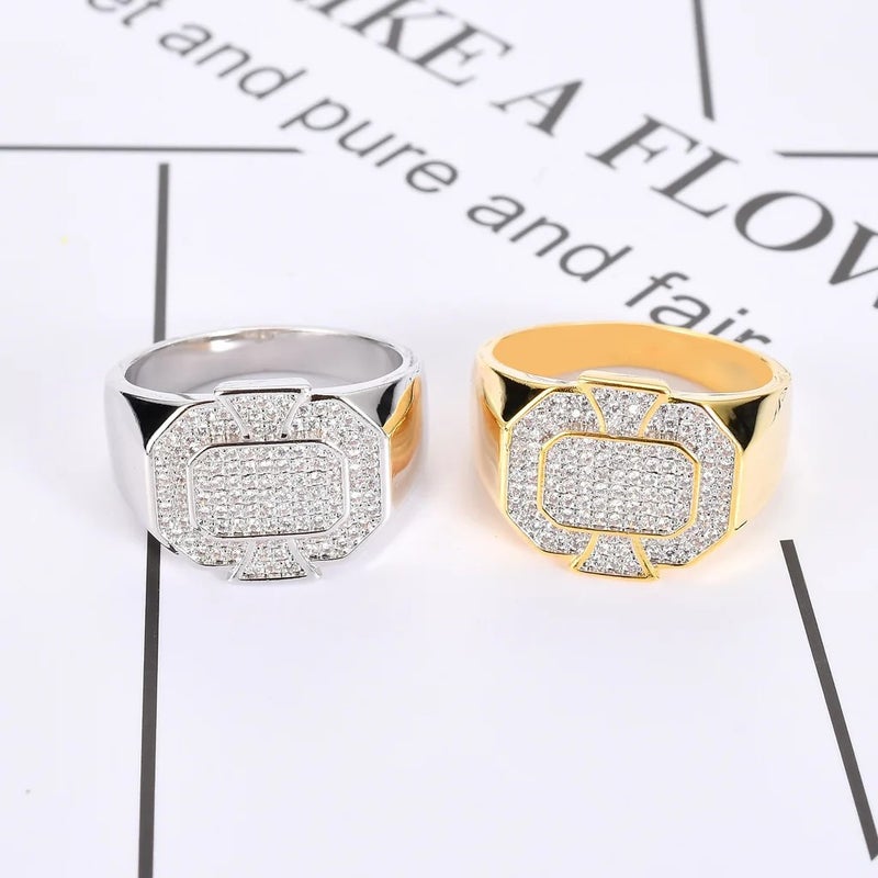 Bluejw High-Grade Men's 3A CZ Ring New Fine Geometric Bling Brass Ring with Rhodium Plating Hip Hop Style  Anniversary Gift - Image 3