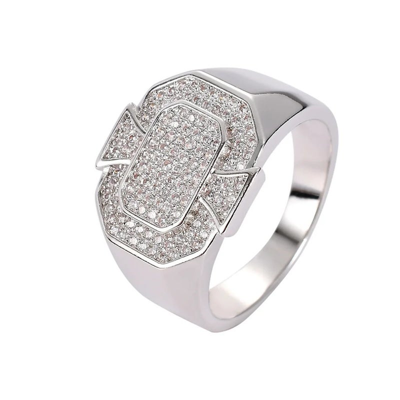 Bluejw High-Grade Men's 3A CZ Ring New Fine Geometric Bling Brass Ring with Rhodium Plating Hip Hop Style  Anniversary Gift - Image 1