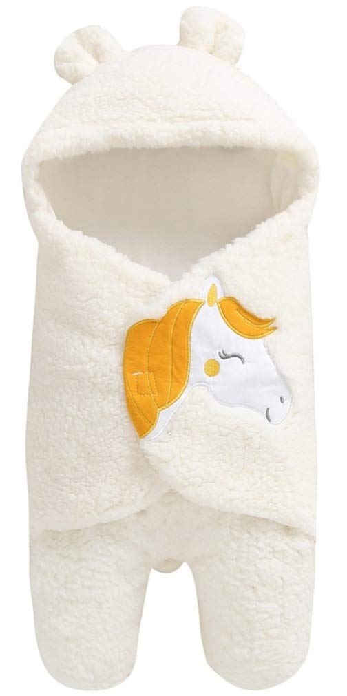 BRANDONN Flannel New Born Hooded Supersoft Swaddle Wrapper Cum Baby Blanket For Babies(White, 0-6 Months) - Image 1